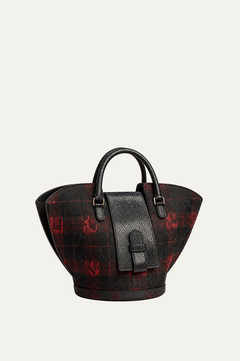 Abanico Large in Red Tartan/Black Leather