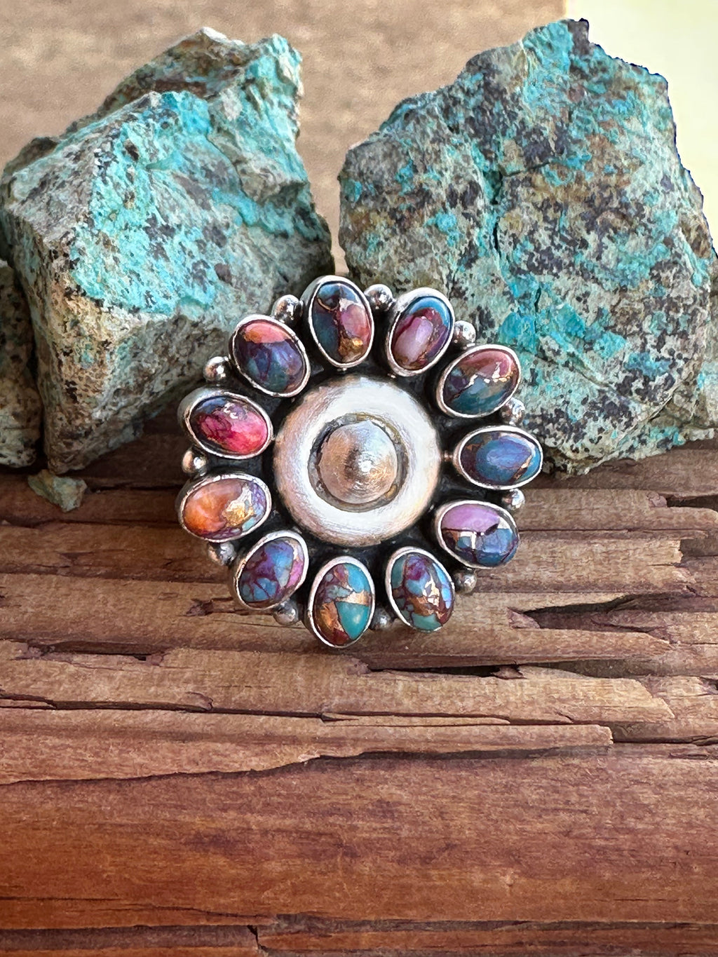 Handmade Pink Dream Mojave And Sterling Silver Round Adjustable Ring