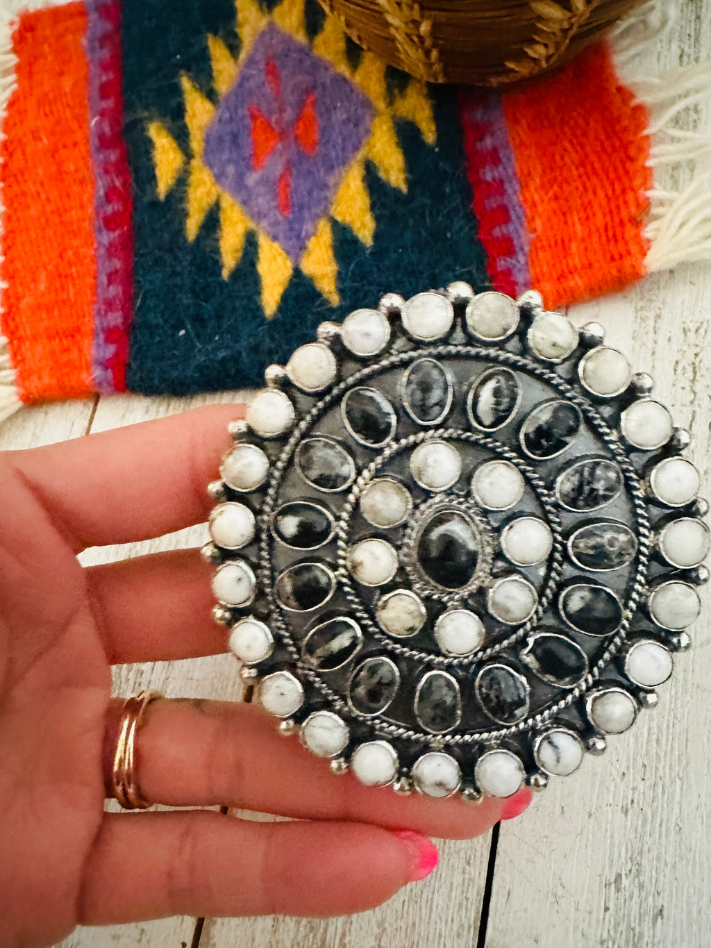 Handcrafted White Buffalo & Sterling Silver Adjustable Cluster Ring