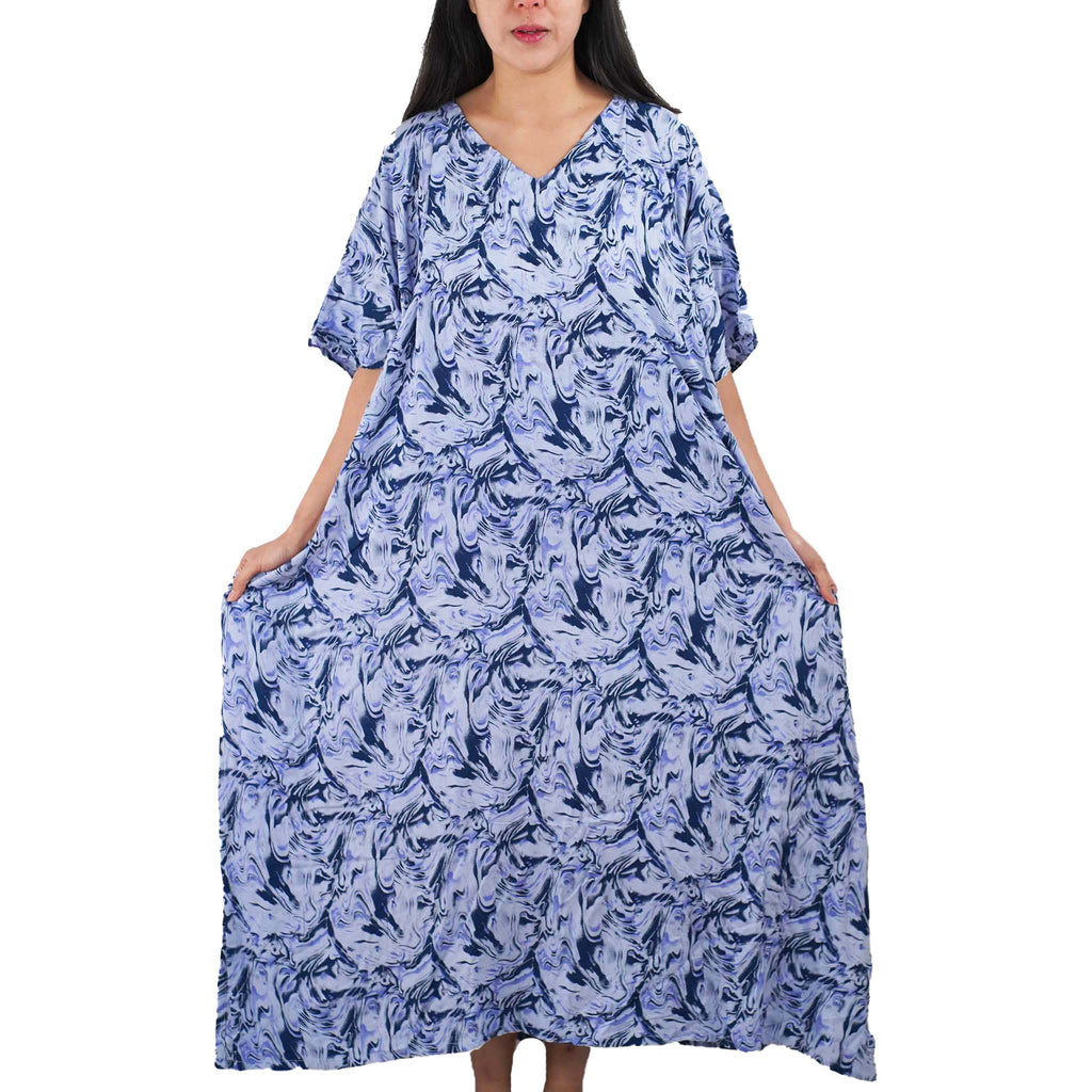 Kaftan Dress Rayon Blue Marble Lightweight