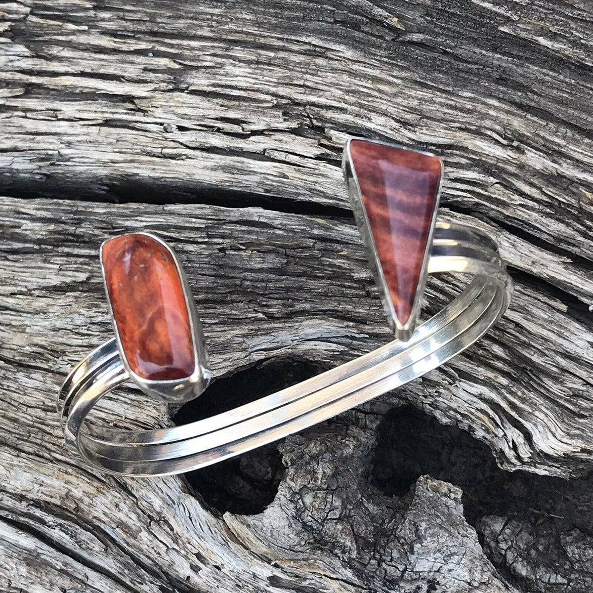 Handcrafted Spiny Oyster & Sterling Silver  Bracelet Cuff Signed