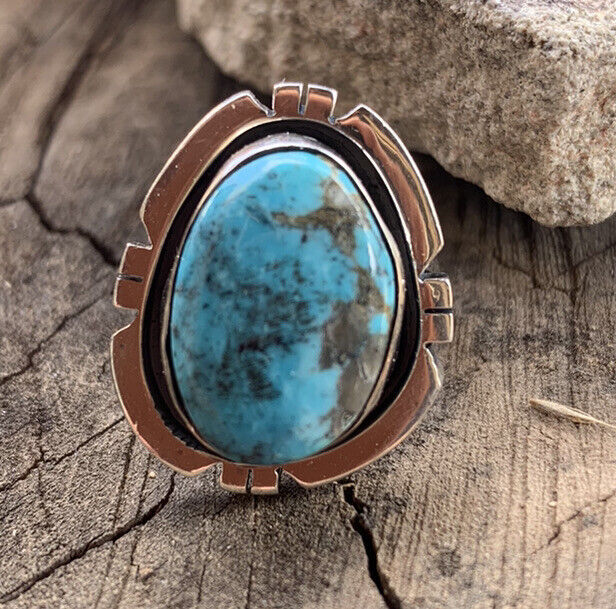 Handcrafted Kingmen Turquoise & Sterling Silver Wave Ring