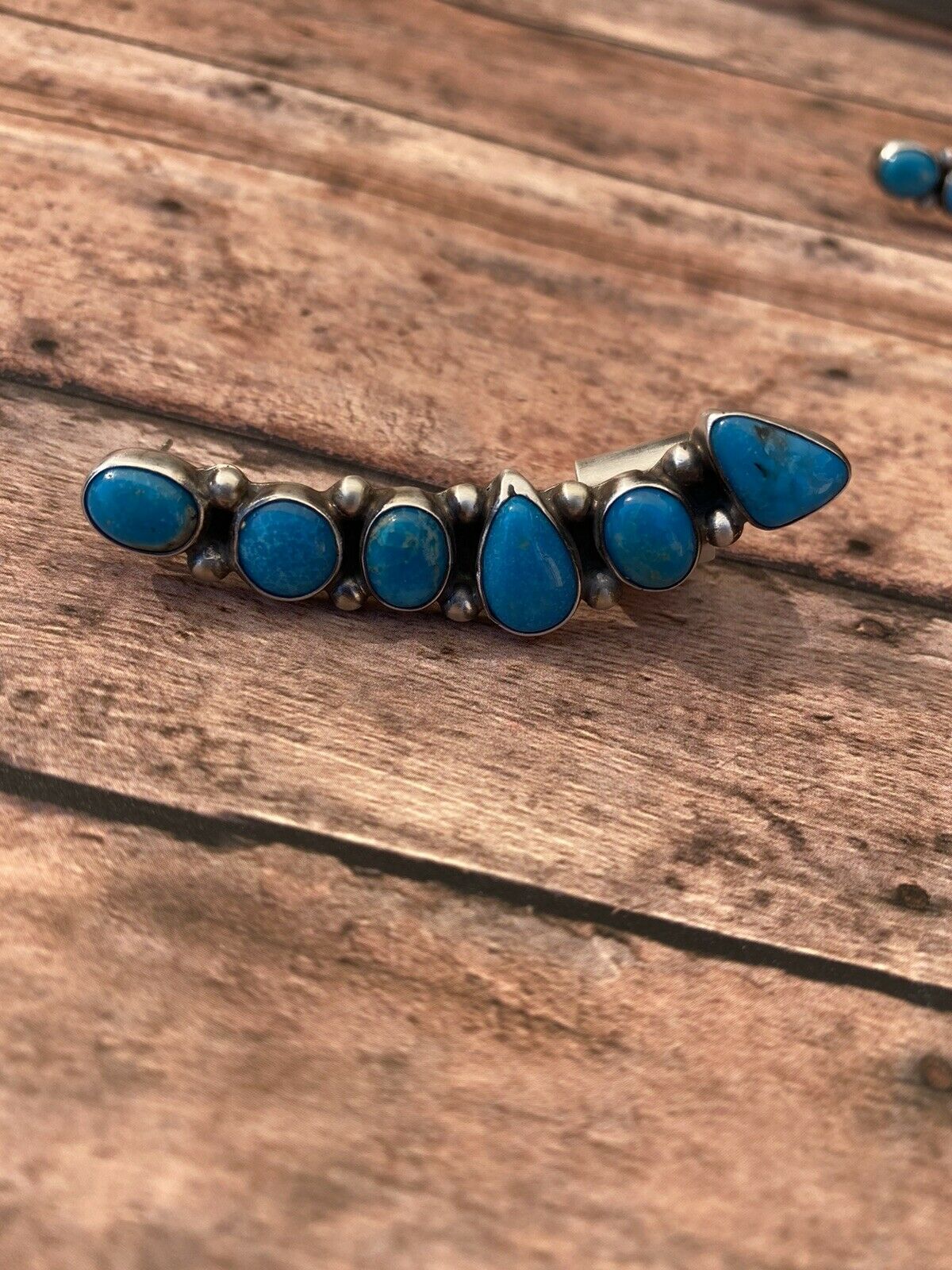 Handcrafted Sterling Silver & Turquoise Ear Cuff Signed