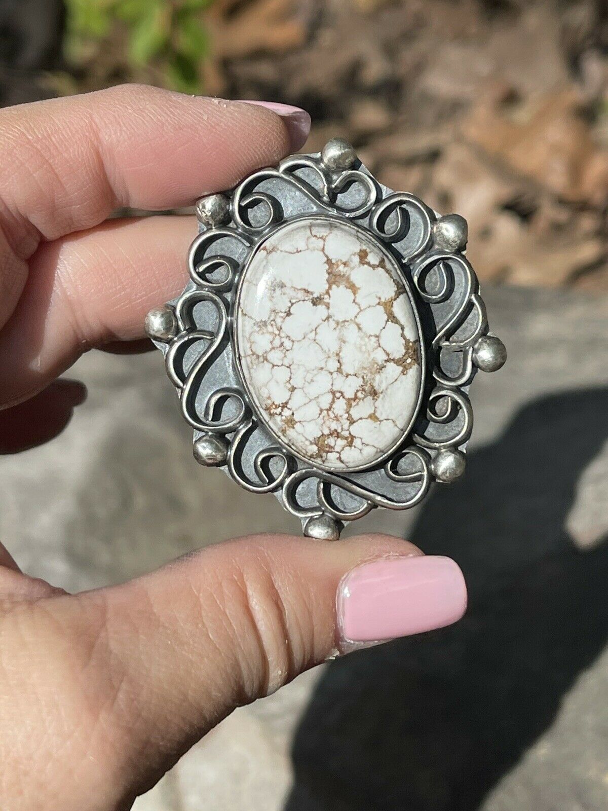 Handcrafted Swirl Statement Sterling Silver Wild Horse Oval  Ring Sz 6