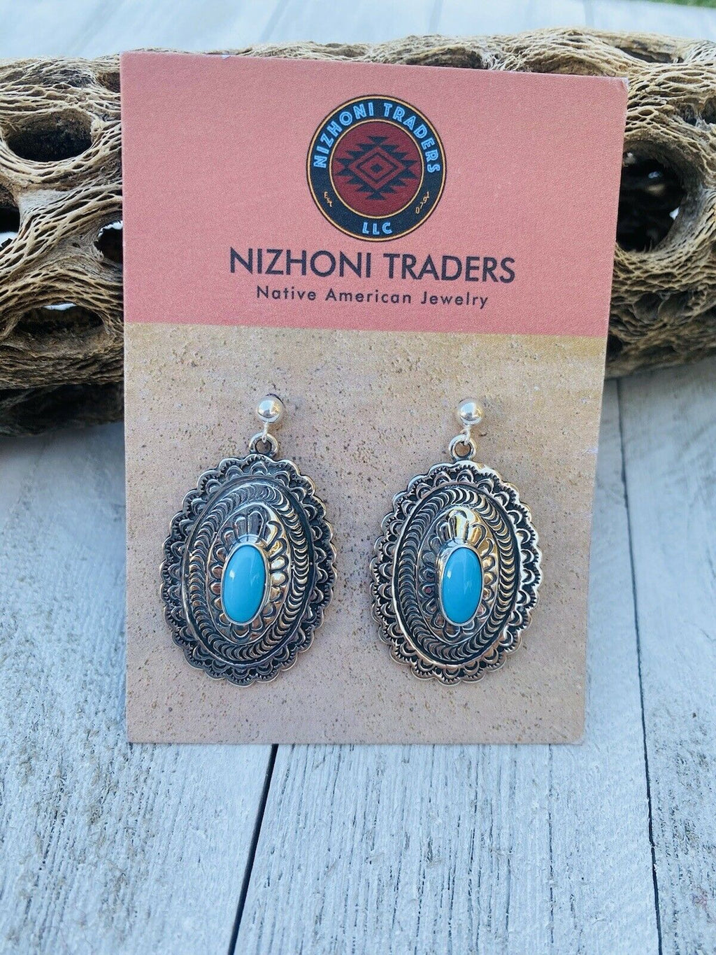 Handcrafted Sterling Silver & Turquoise Hand Stamped Dangle Earrings