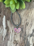 Handcrafted Iridescent Pink Opal & Sterling Silver Heart Pendant