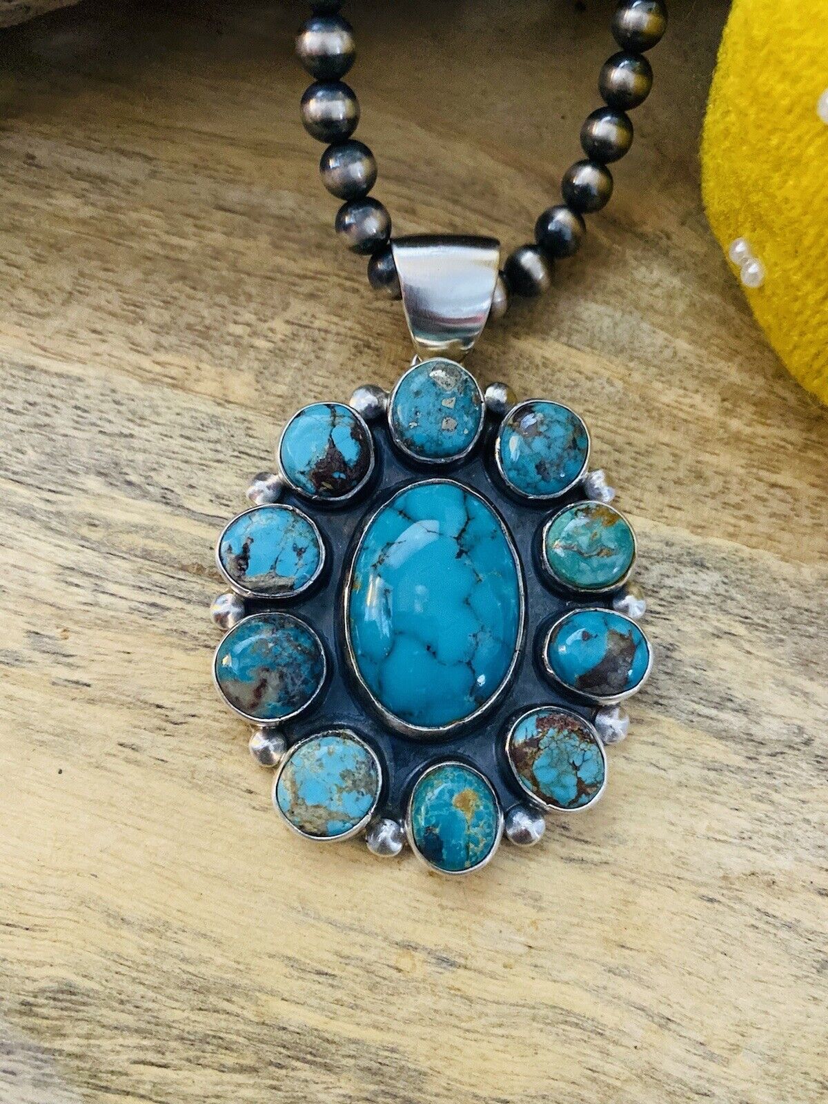 Handcrafted Sterling Silver & Multi Turquoise Cluster Pendant Signed