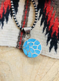 Handcrafted Turquoise & Sterling Silver Inlay Pendant Signed