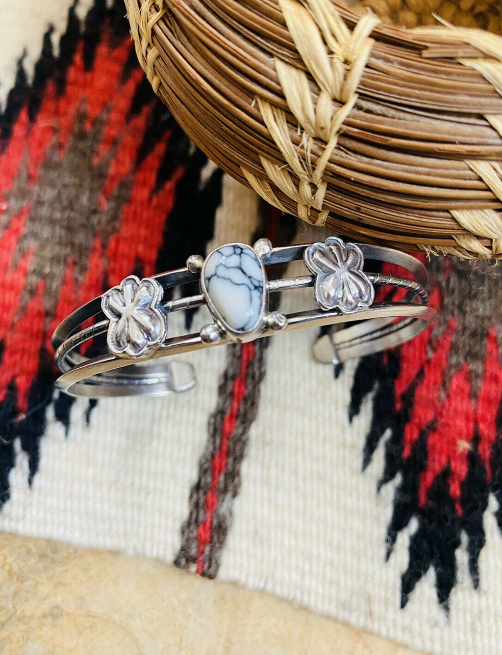 Handcrafted White Gibbsite & Sterling Silver Cuff Bracelet