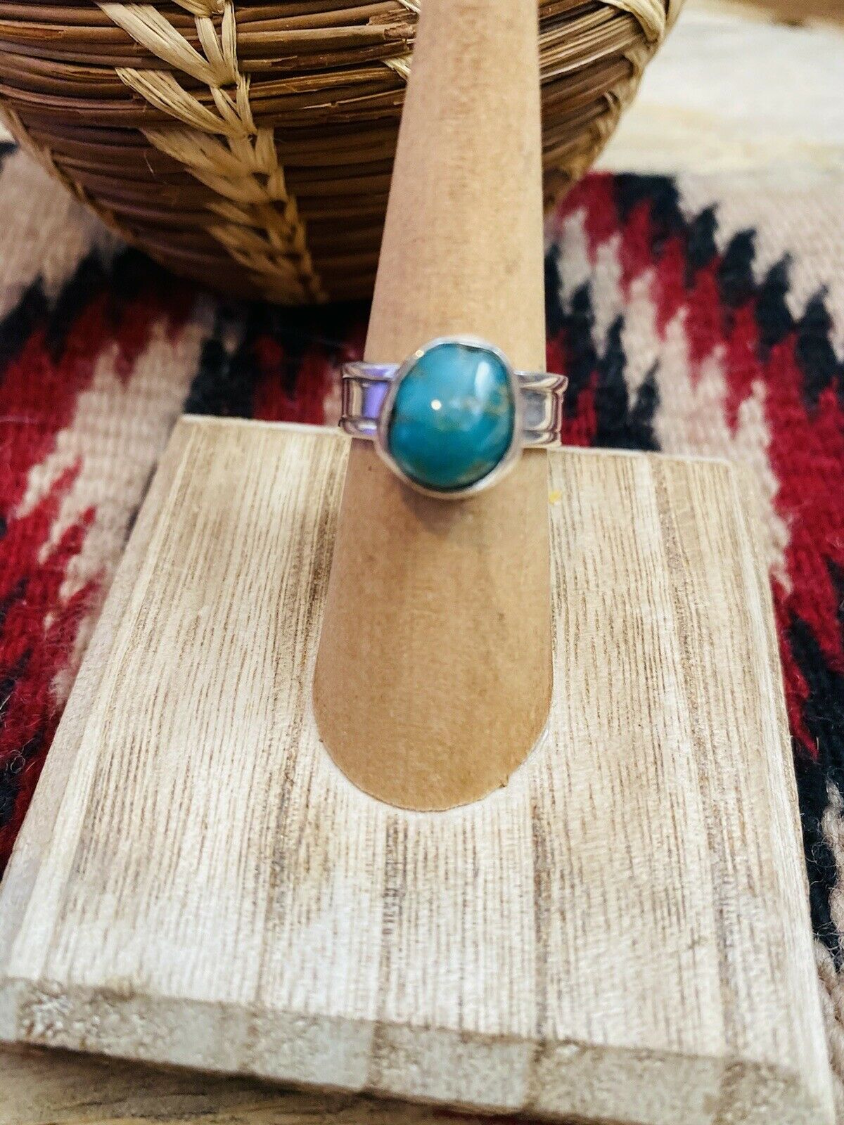 Handcrafted Turquoise & Sterling Silver Ring Size 5.25