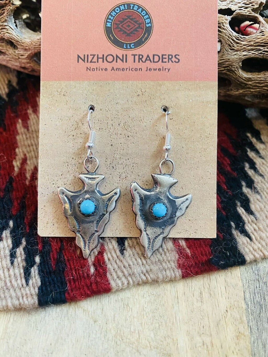 Handcrafted Turquoise & Sterling Silver Arrowhead Dangle Earrings