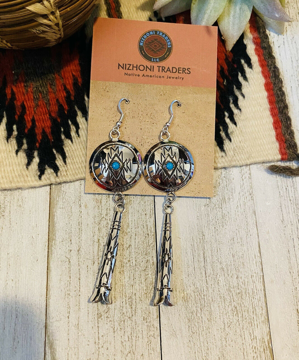 Handcrafted Turquoise & Sterling Silver Concho Dangle Earrings