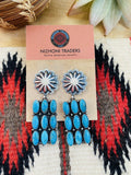 Handcrafted Turquoise & Sterling Silver Cluster Dangle Earrings Signed