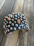 Handcrafted Sterling Silver & Orange Spiny Cross Bracelet By Chimney Butte Signed