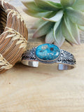 Handcrafted Sterling Silver & Royston Turquoise Cuff Bracelet Signed