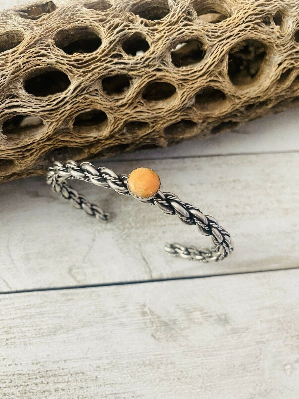 Handcrafted Sterling Cuff & Orange Spiny Twisted Cuff Bracelet