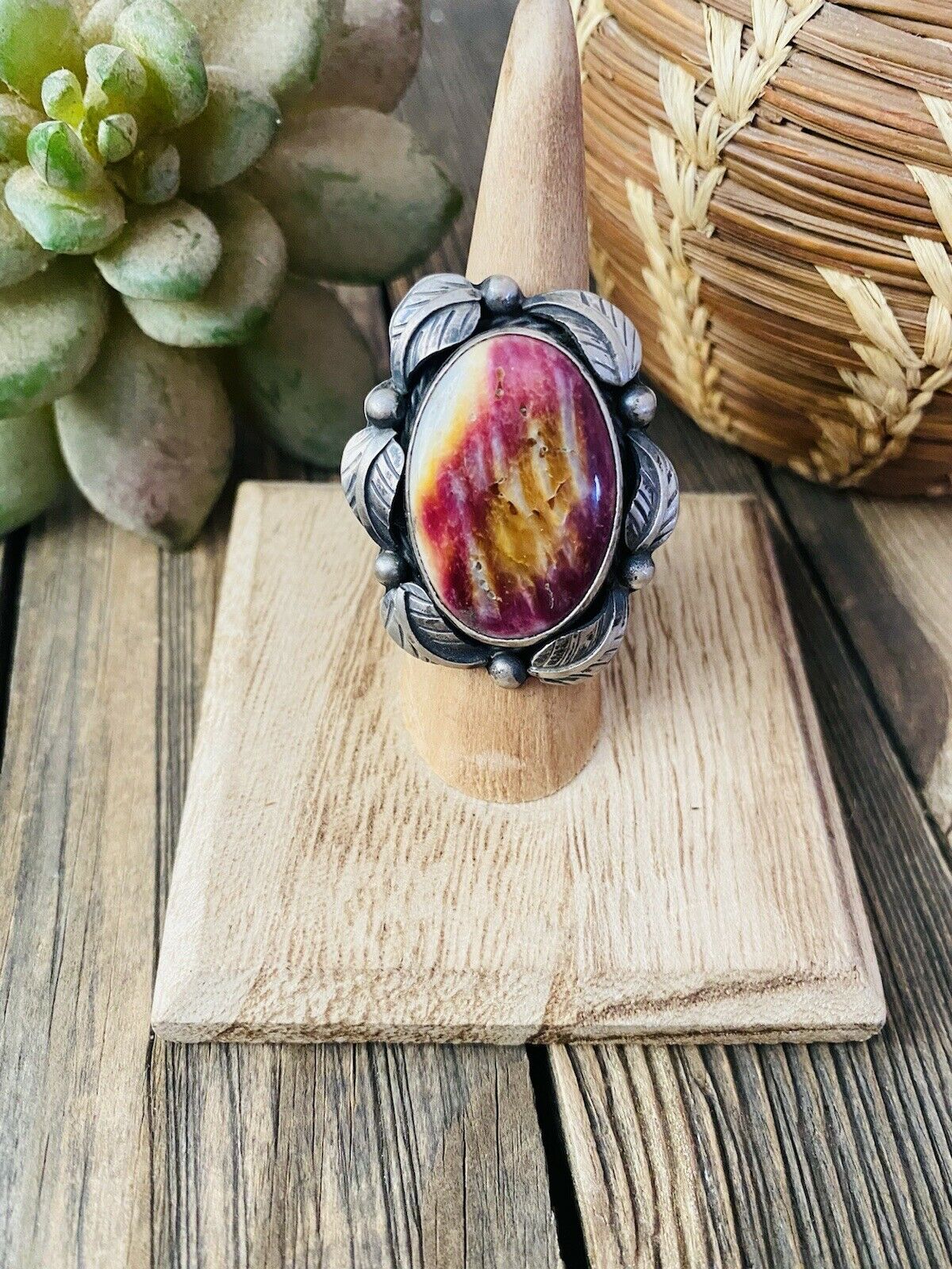 Handcrafted Beautiful Purple Spiny & Sterling Silver Ring Size 6 By Betta Lee