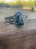 Handcrafted New Lander Turquoise & Sterling Silver Bracelet Cuff Signed