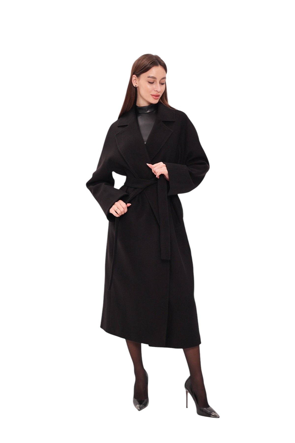 Leroy Classic Wraparound Wool Blend Overcoat in Black