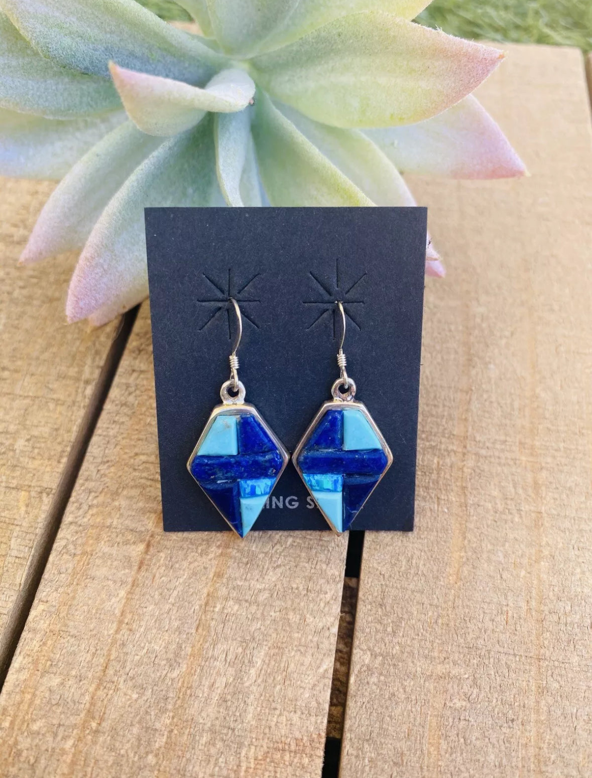 Handcrafted Sterling Silver & Multi Stone Inlay Dangle Earrings
