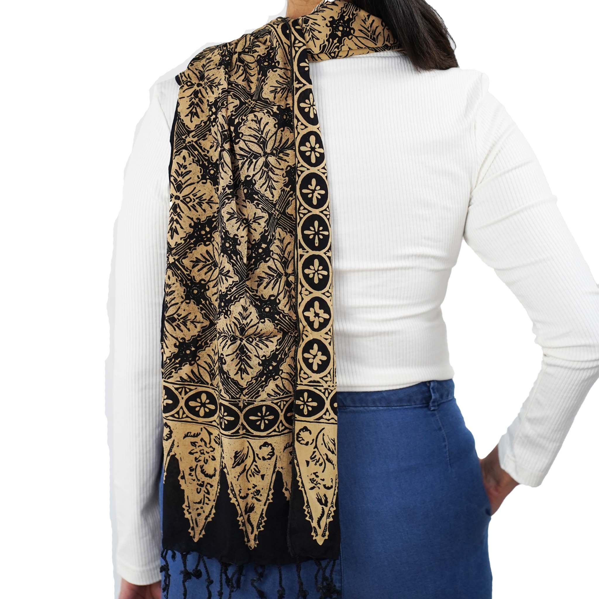 Handmade Batik Scarf, Black Brown Harvest, Hand Dyed, 100% Cotton