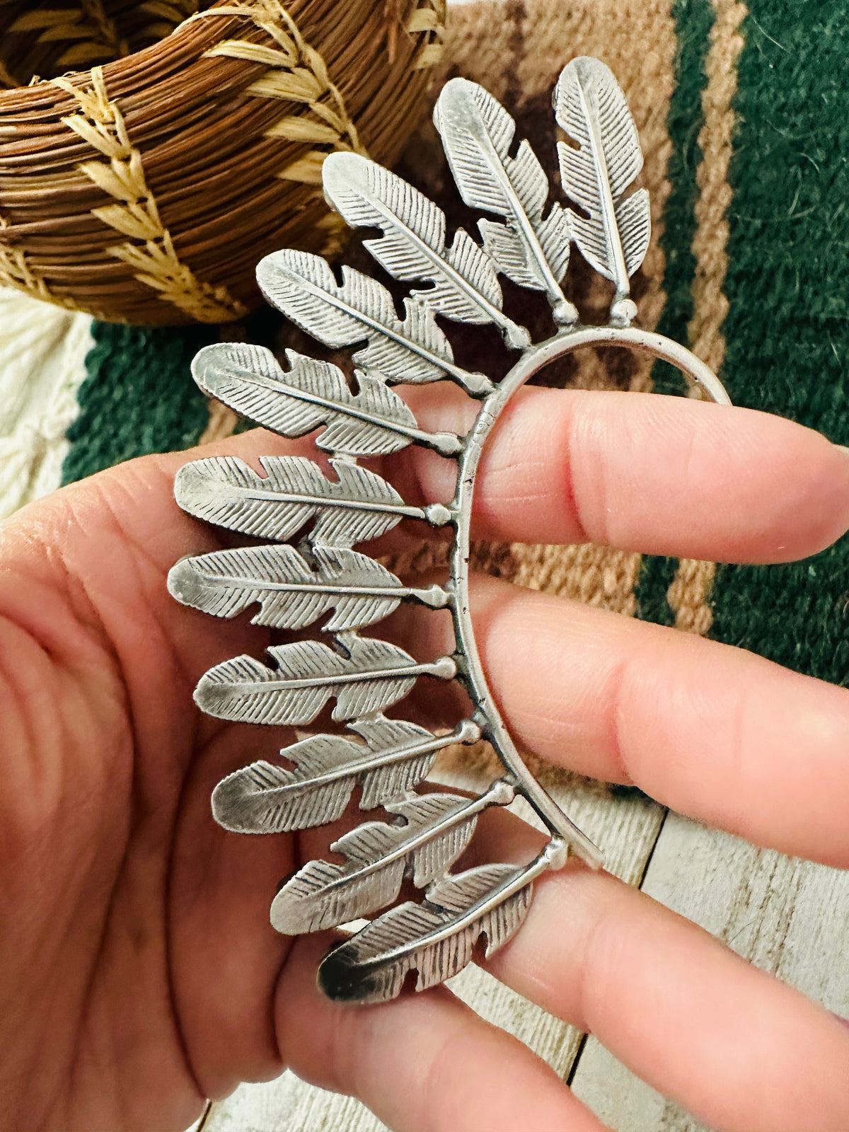 Handcrafted Purple Spiny & Sterling Silver Feather Cuff Earring (Right  Side)