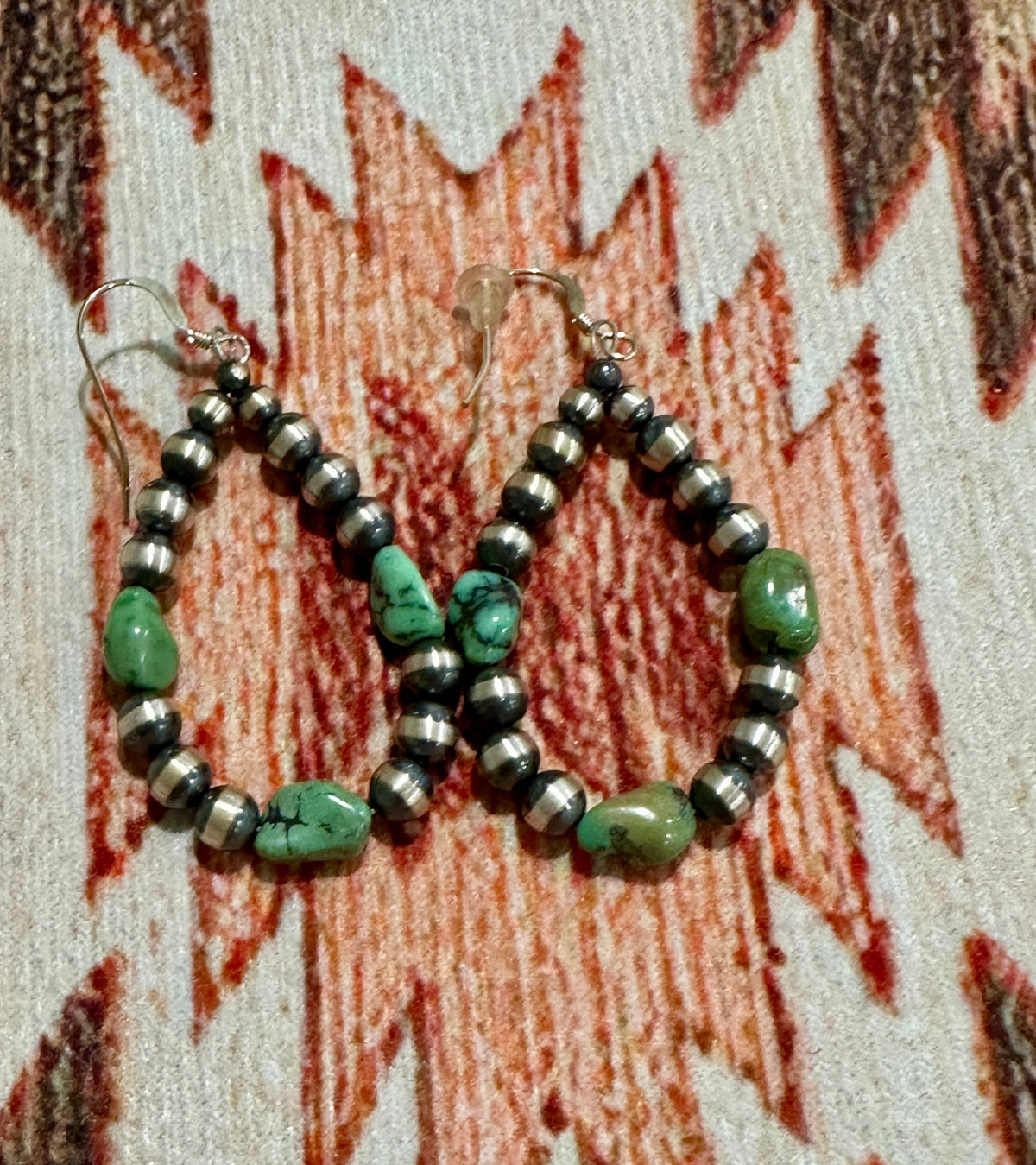 Handcrafted Sterling Silver Pearl Beaded Dangle Hoop Earrings