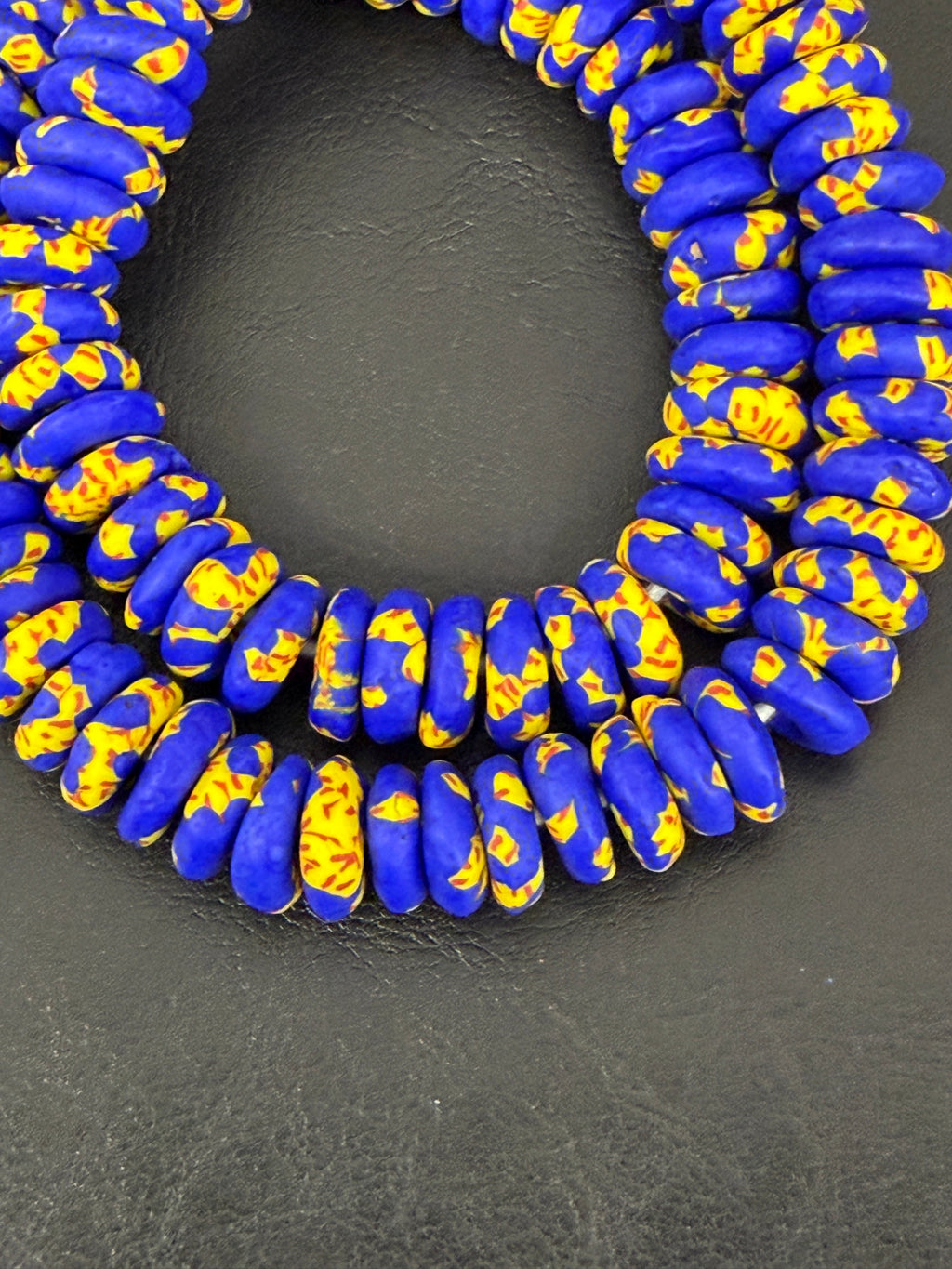 Authentic Royal Blue Fused Krobo Rondelle Glass Beads for Jewelry Designers | Ghana Artisan Collection