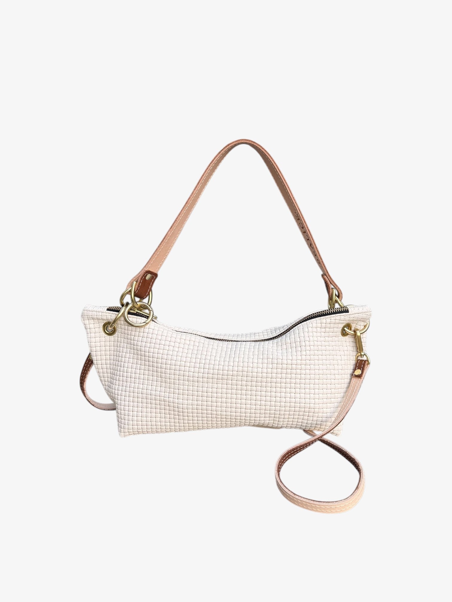 Blair-East West Shoulder Bag, White embossed leather