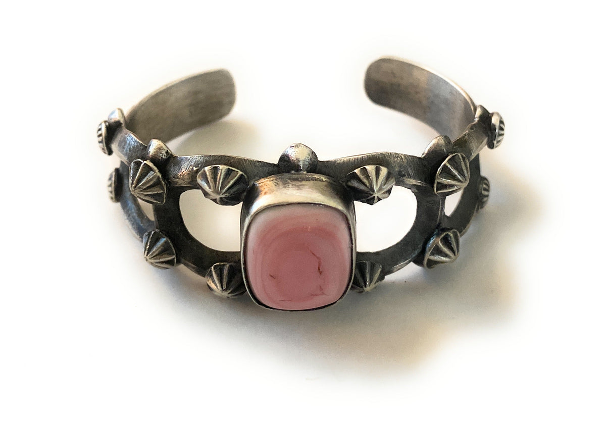 Queen Pink Conch Shell & Sterling Silver Cuff Bracelet By Chimney Butte /