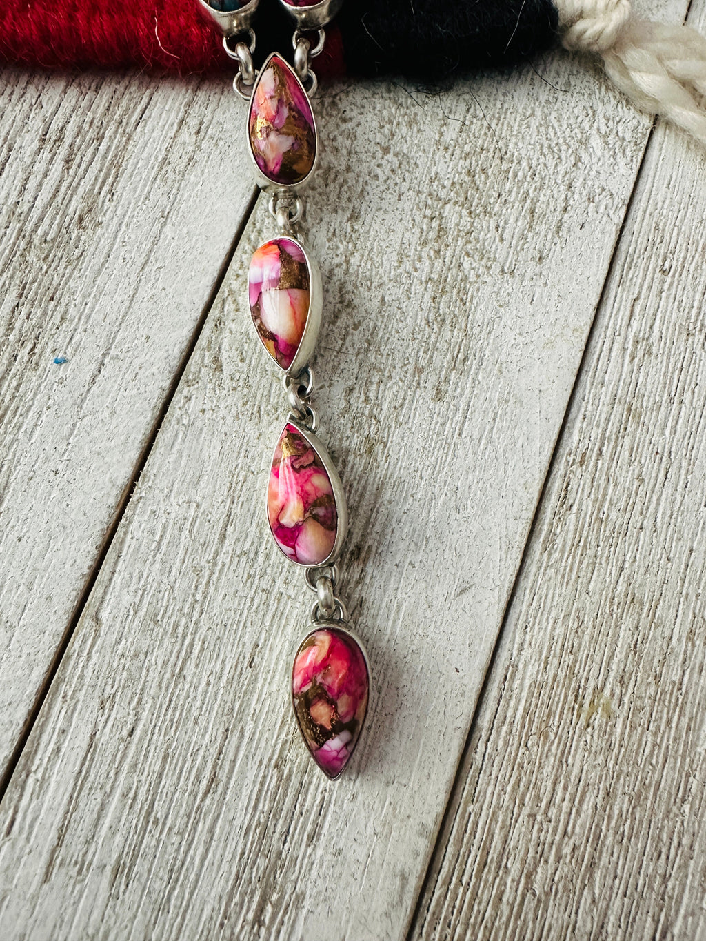 Handcrafted Sterling Silver & Pink Dream Mojave Lariat Necklace Set