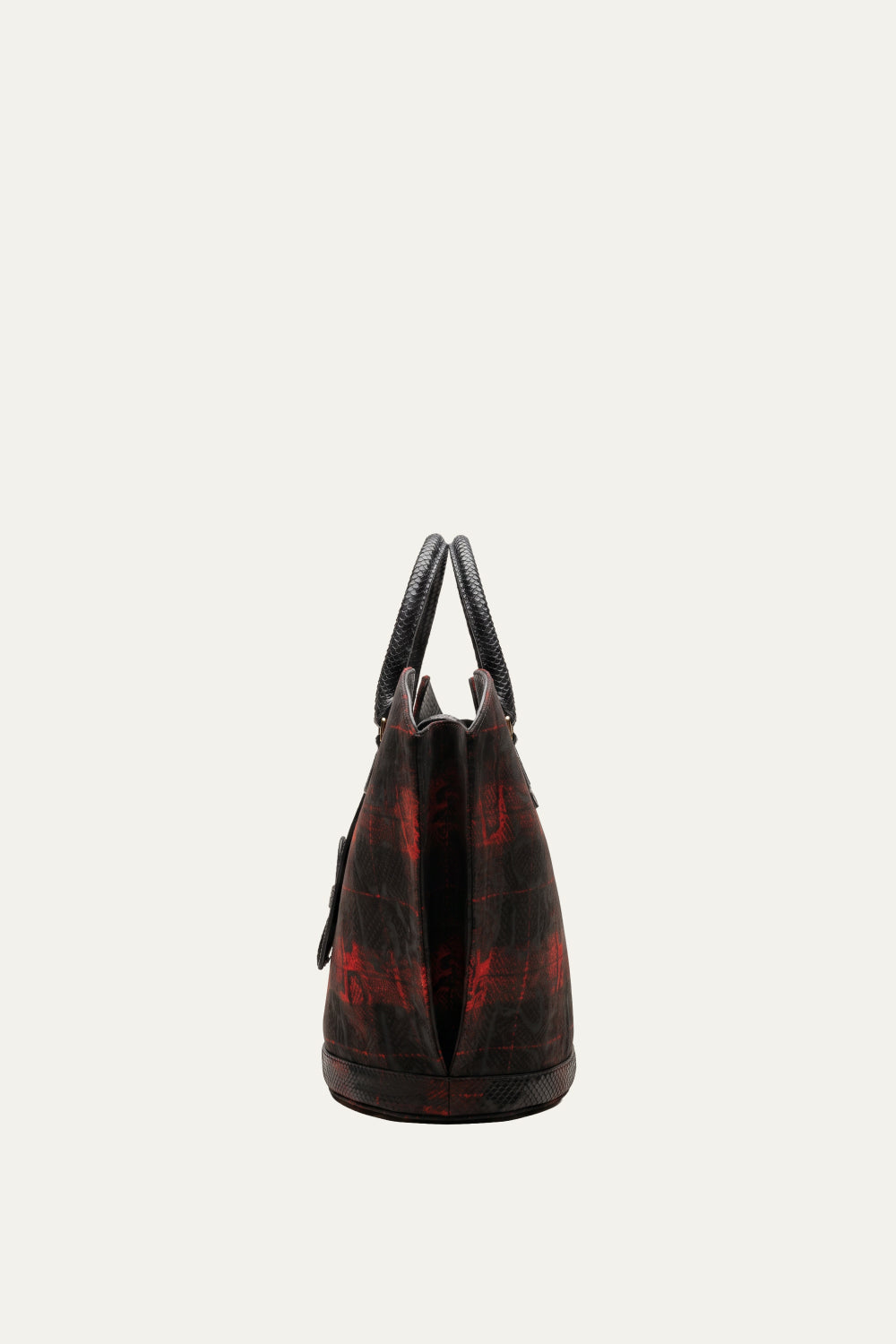 Abanico Large in Red Tartan/Black Leather
