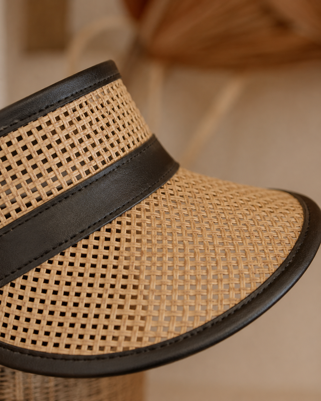 Sumi Leather and Cane Rattan Visor
