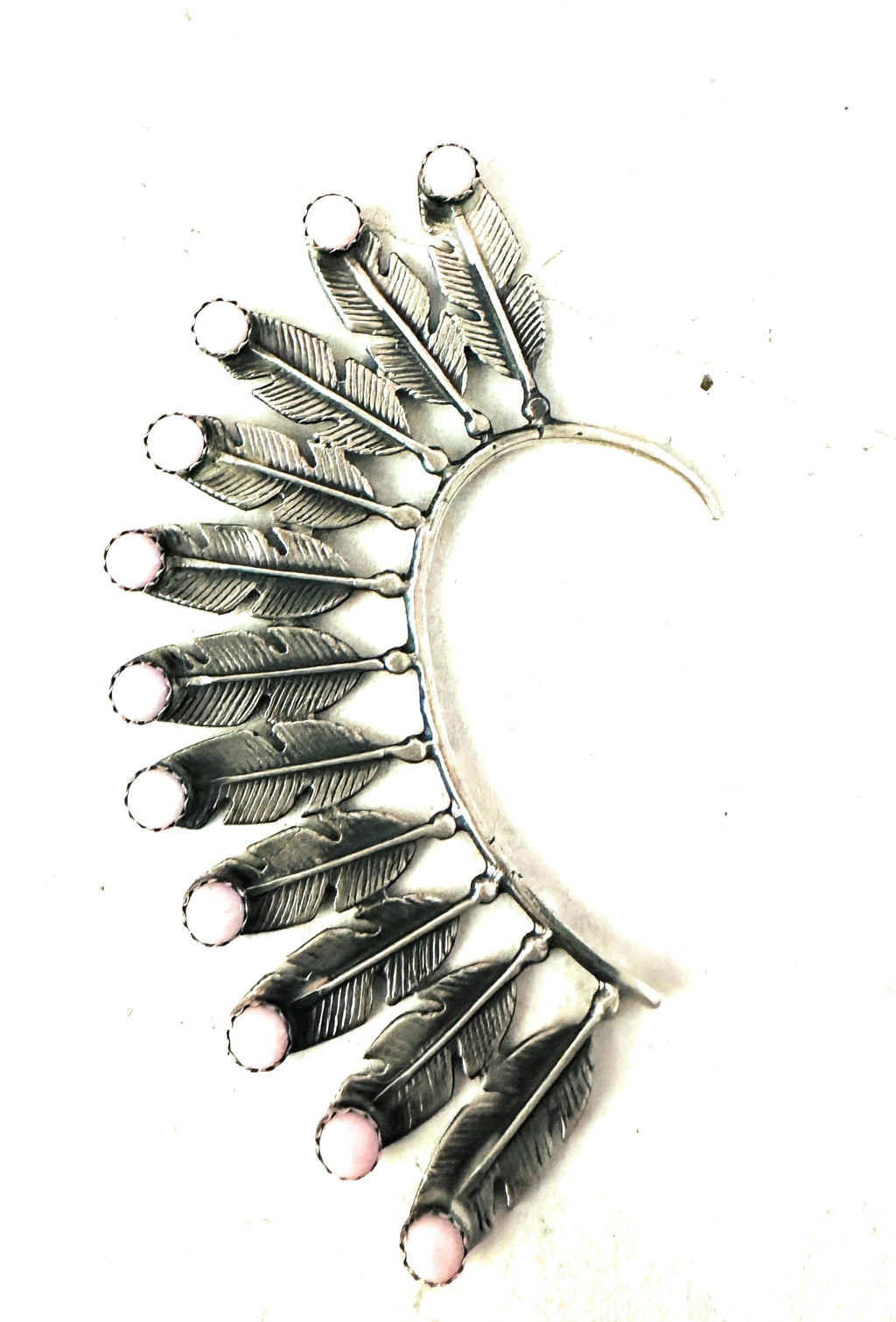 Handcrafted Queen Pink Conch & Sterling Silver Feather Cuff Earring