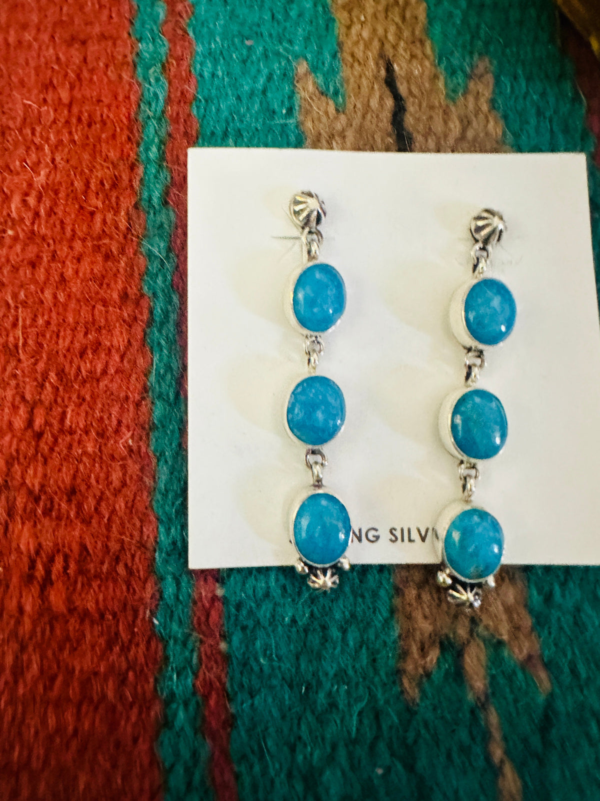 Handcrafted Kingman Turquoise And Sterling Silver Dangle Earrings