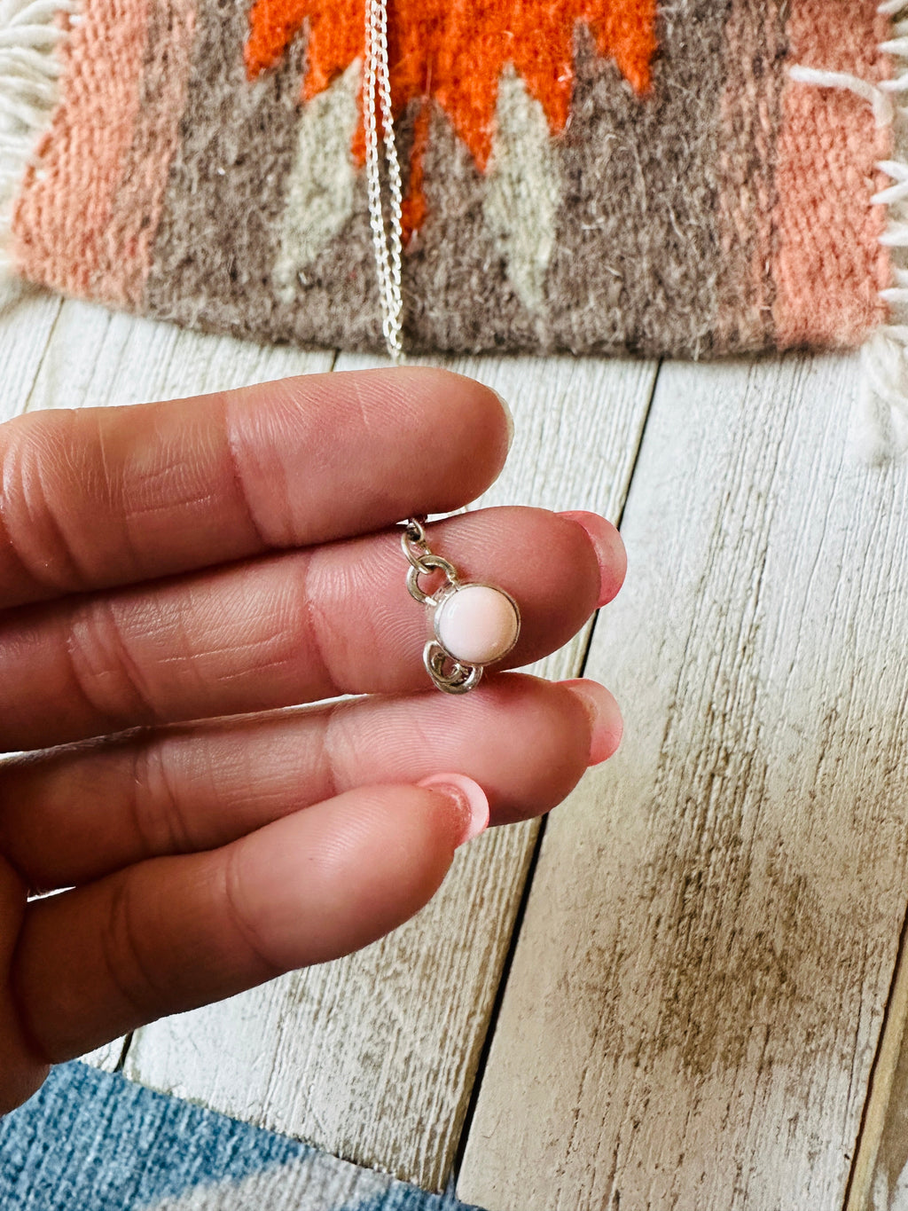 Handcrafted Sterling Silver & Queen Pink Conch Dot Necklace