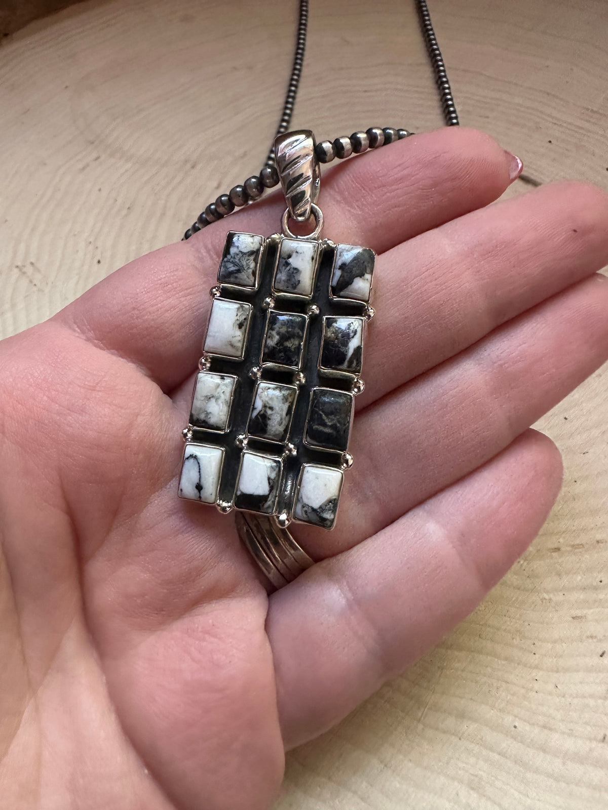 Handmade Sterling Silver & White Buffalo 12 stone Pendant