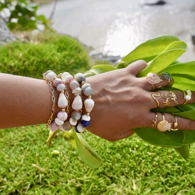 Double Layered Gemstone & Shells Adjustable Bracelets