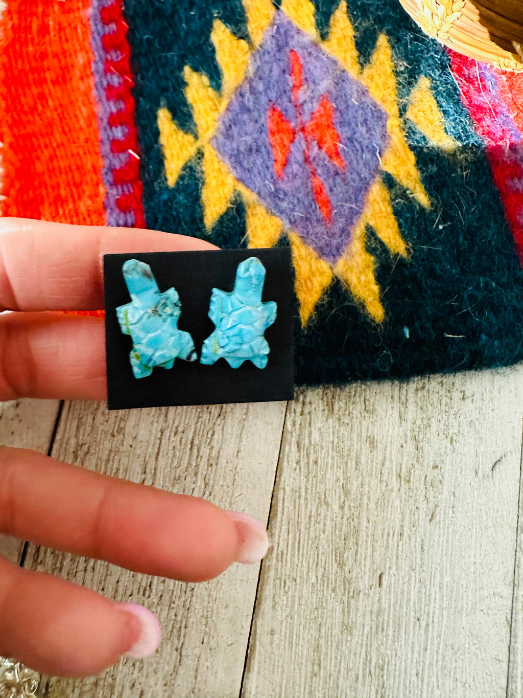 Handcrafted Hand Carved Turquoise Fetish Turtle Stud Earrings