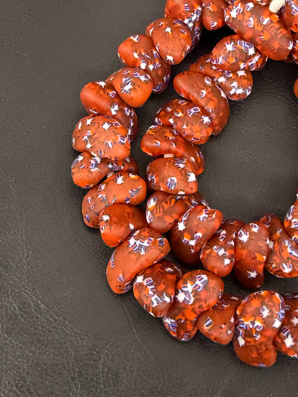 XL Burnt Orange Confetti Canoe-Shaped Krobo Powdered Glass Beads | Handmade Recycled Glass Beads from Ghana | Large Hole African Statement Beads