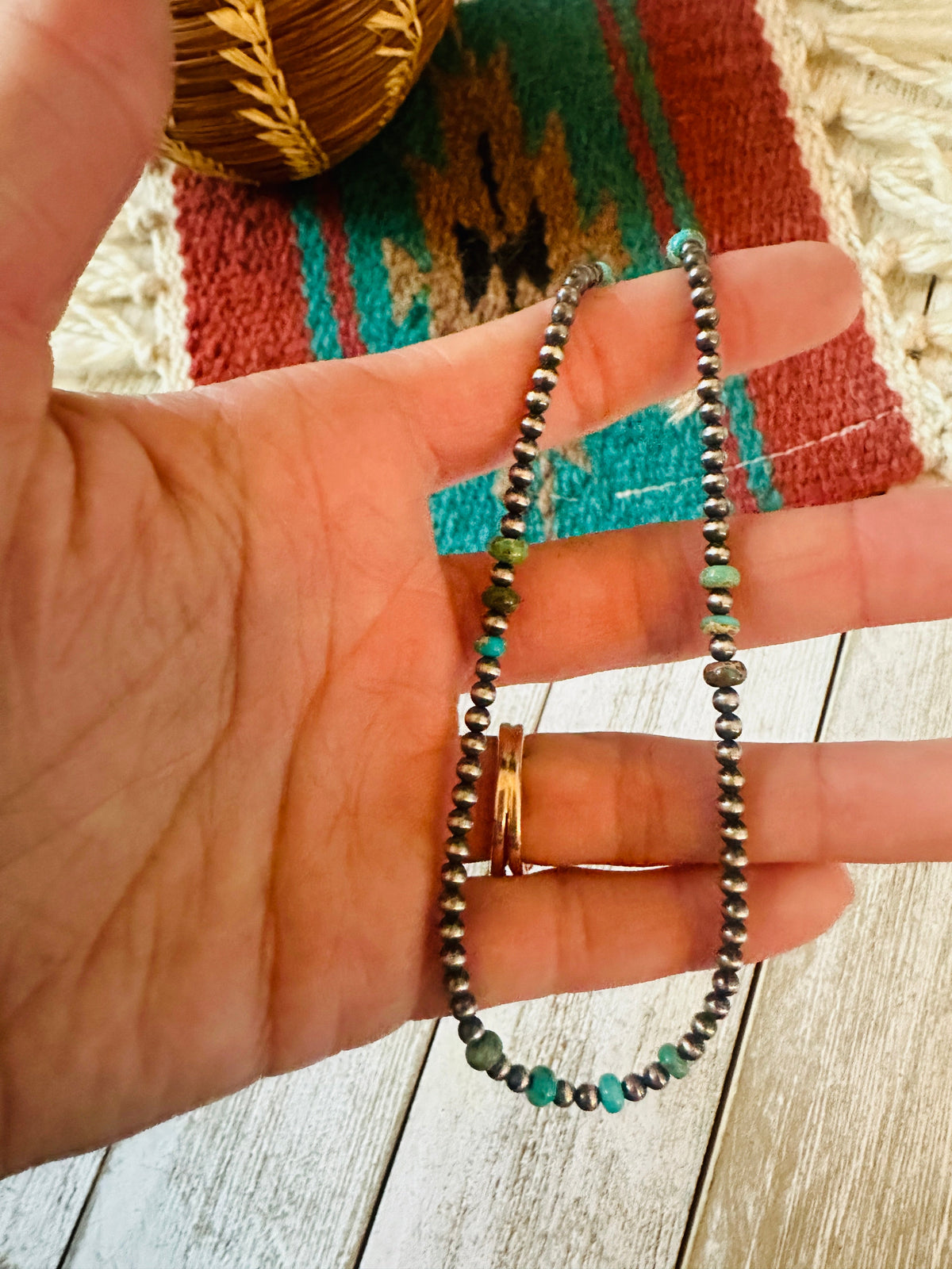 Turquoise & Sterling Silver 14” Beaded Necklace