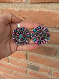 Handcrafted Pink Dream Mojave & Sterling Silver Cluster Post Earrings Signed