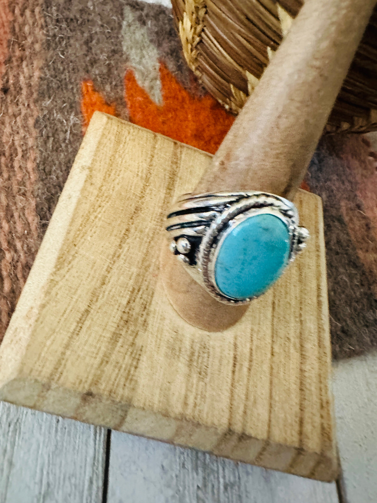 Handcrafted Kingman Turquoise & Sterling Silver Ring Size 9.5