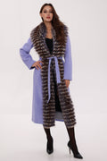 Carrie Coat - Genuine Silver Fox Virgin Wool Wrap Coat in Lavender