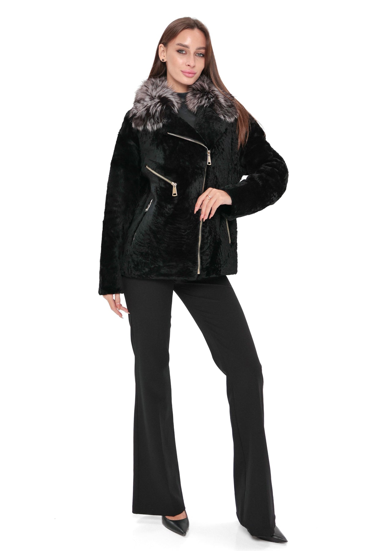 Bari Genuine Astrakhan Silver Fox Trim Coat