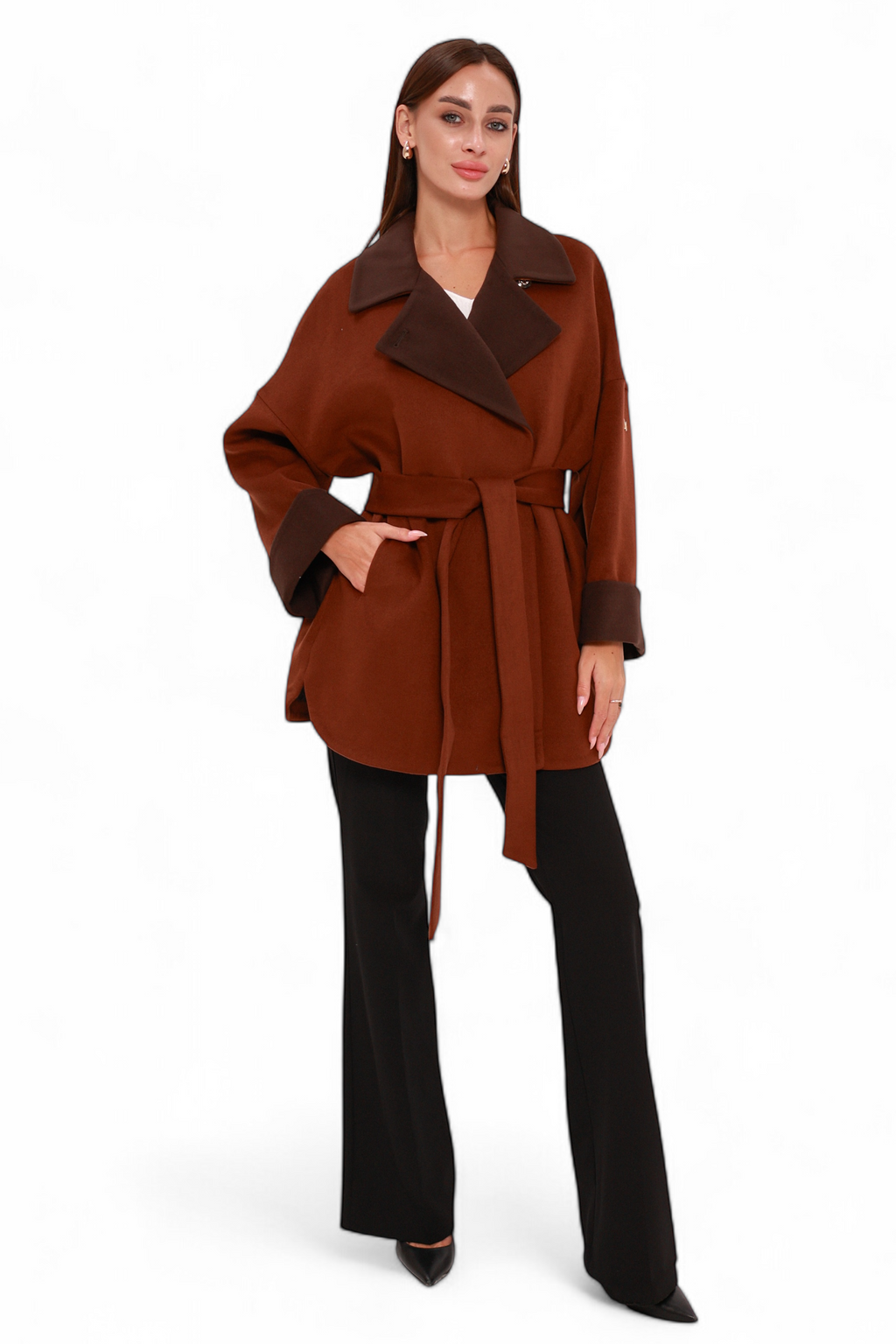 Sandro Cashmere Blend Overcoat in Cinnamon