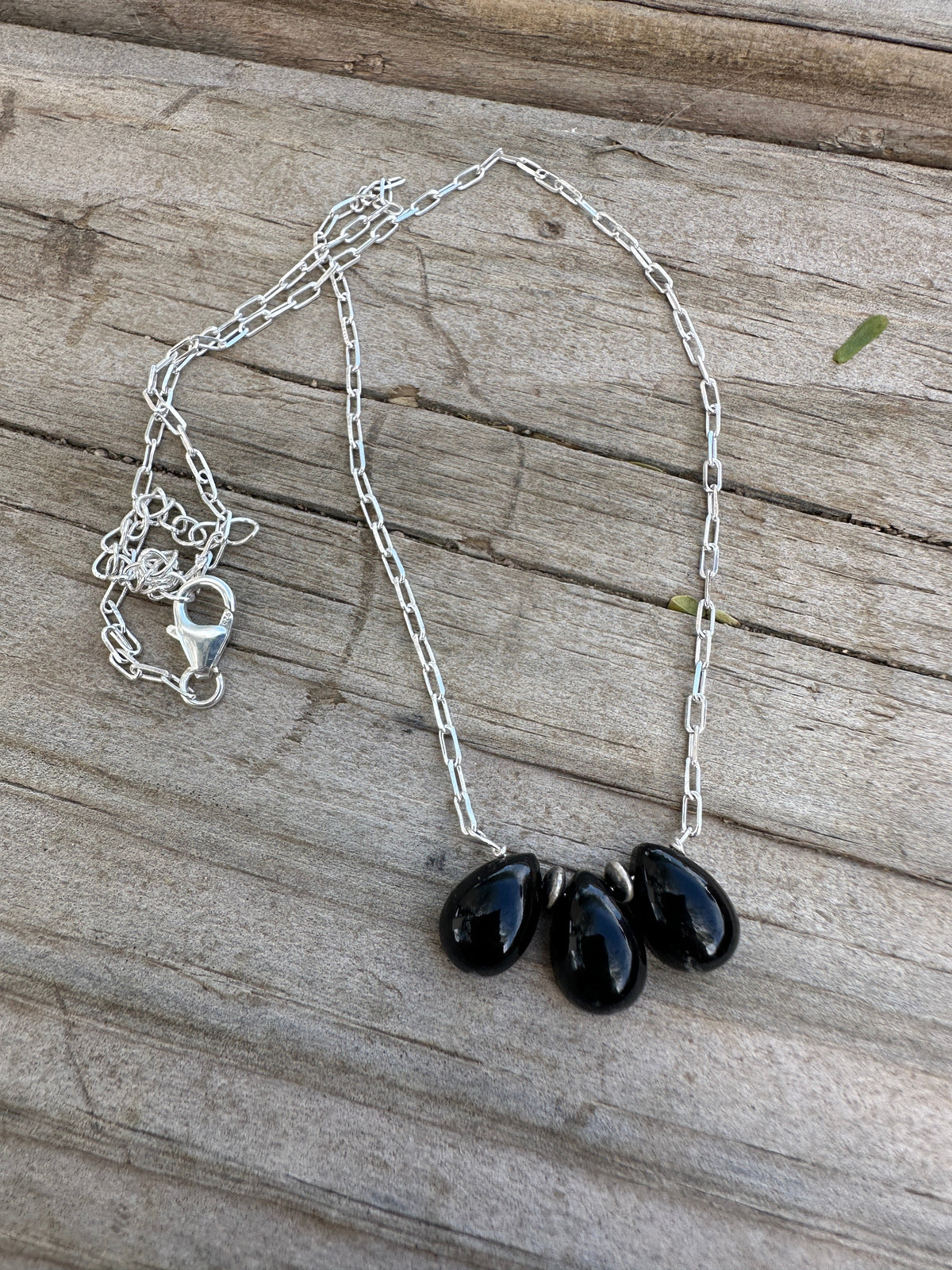 Tiny Dancer Handmade Sterling Silver & Onyx 3 Stone Necklace