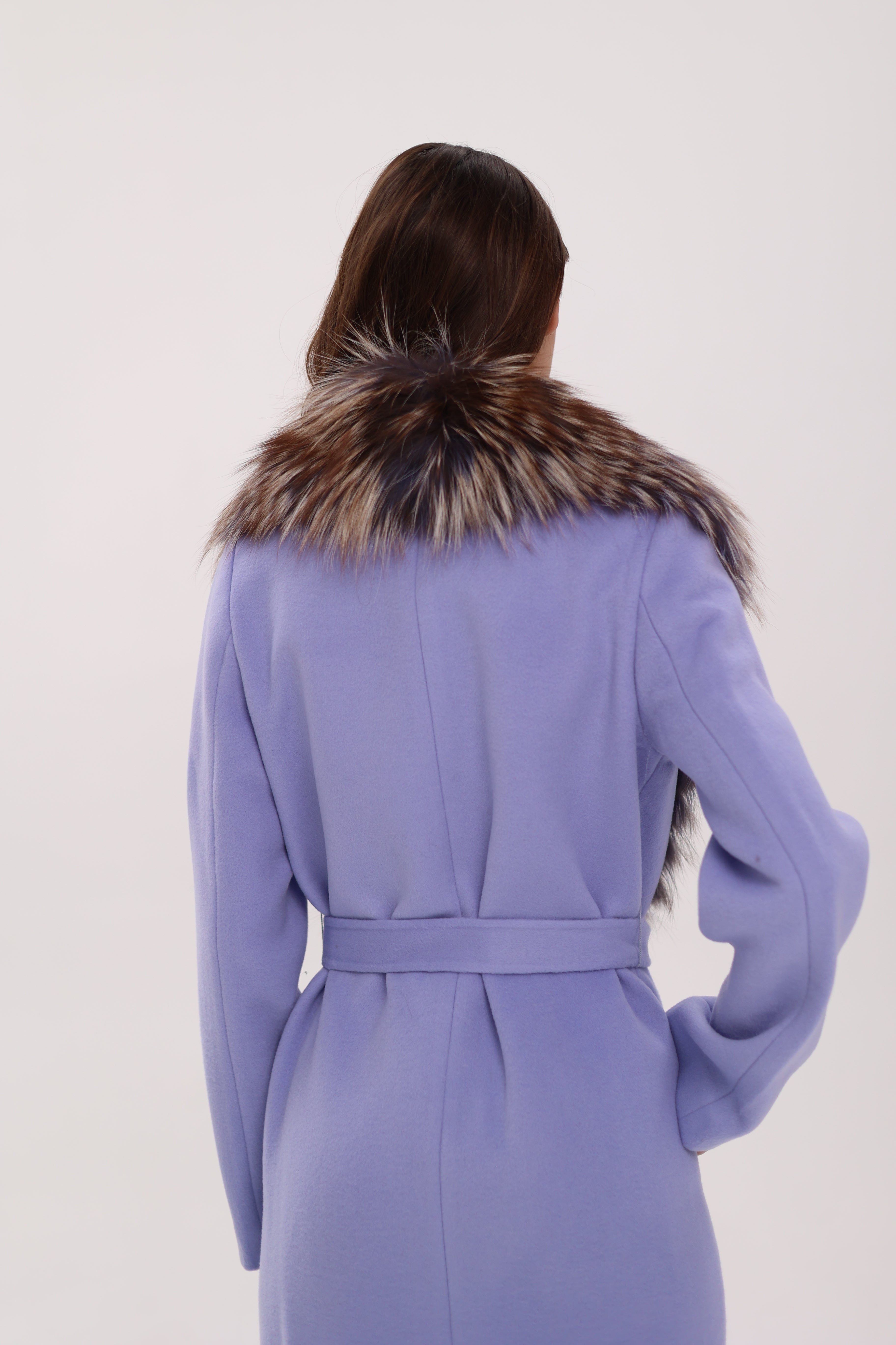 Carrie Coat - Genuine Silver Fox Virgin Wool Wrap Coat in Lavender