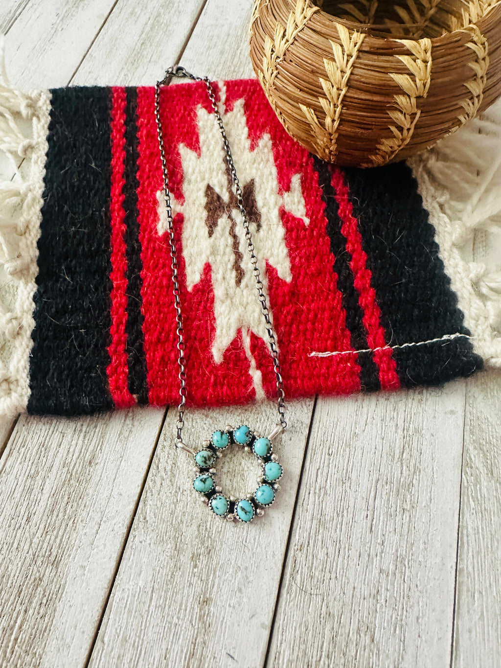 Handcrafted Sterling Silver & Kingman Turquoise Ring Necklace