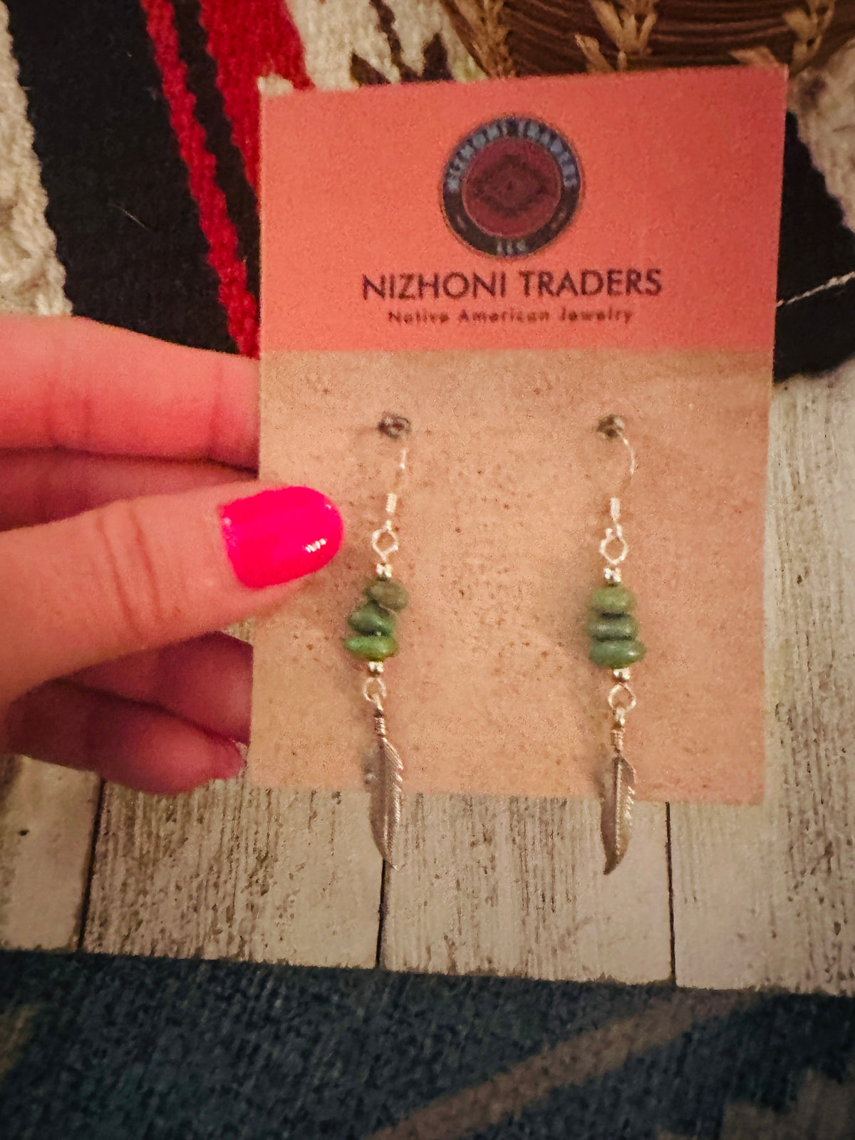 Handcrafted Turquoise & Sterling Silver Feather Dangle Earrings